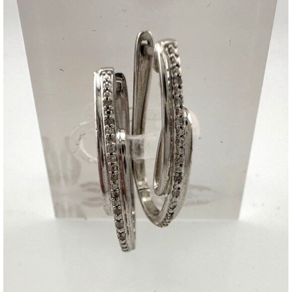 Natural Diamond Loop Hoop Earrings - Picture 9 of 15